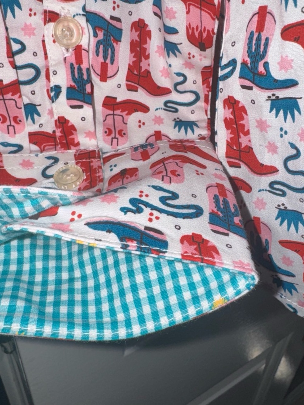Ariat White Button-Down Shirt with Red and Teal Boot Print - Picture 6 of 7